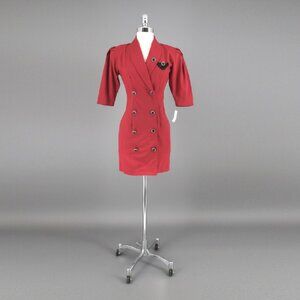 Vintage 80s Red Double Breasted Mini Dress XS